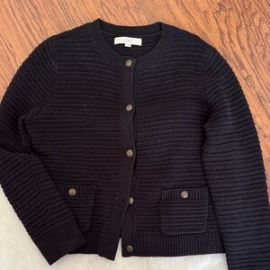 LOFT Black Textured Knit Cardigan with Buttons